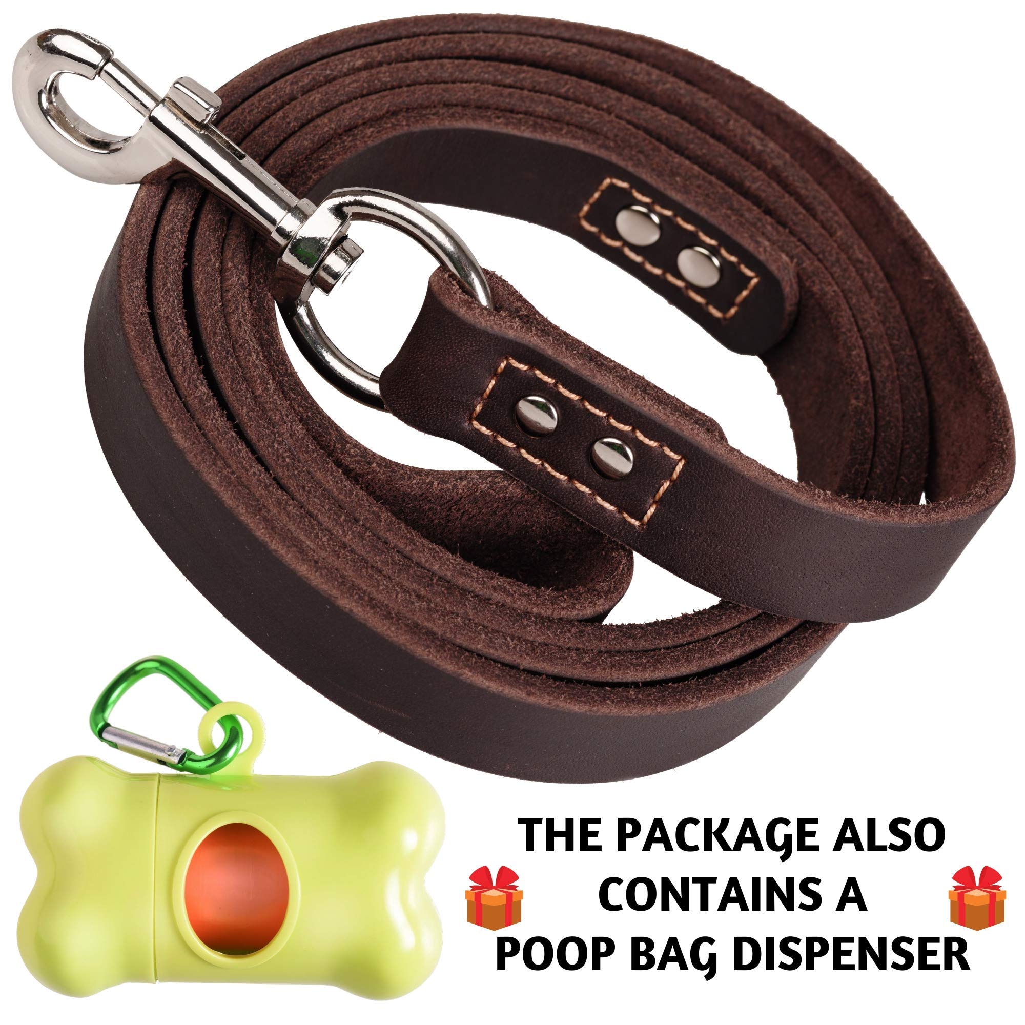 Adityna Heavy Duty Leather Dog Leash 6 Ft X 1'' - Strong, Soft Training Lead For Large & Extra Large Breeds (Xl - 6 Ft X 1 Inch,